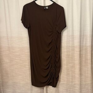 Divided Brown Ruched Midi Dress